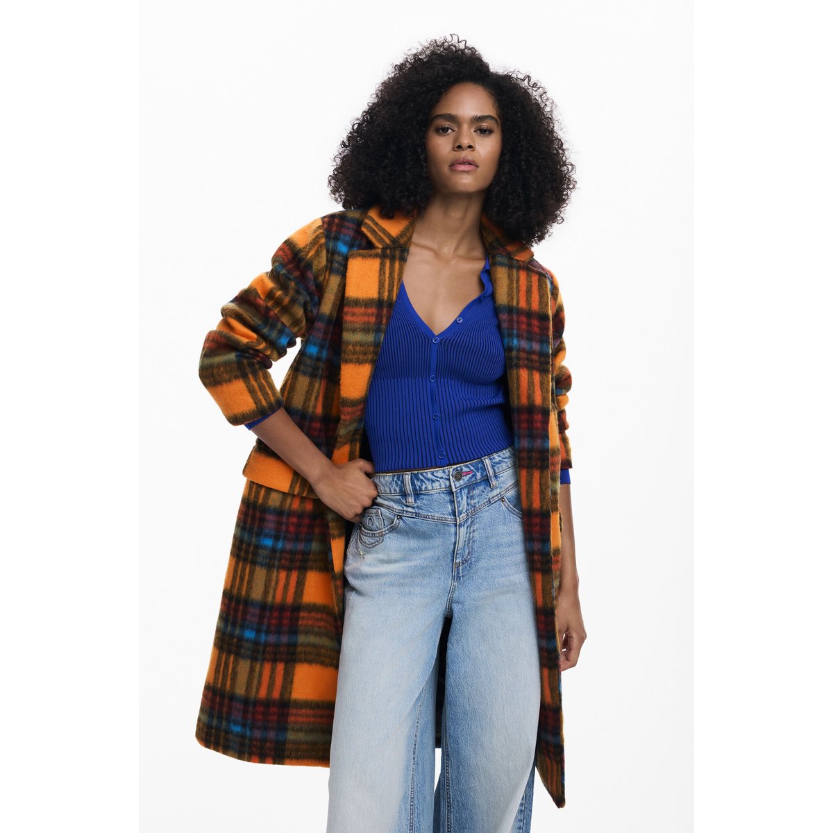 MANTEAU À CARREAUX OVERSIZE orange, DESIGUAL