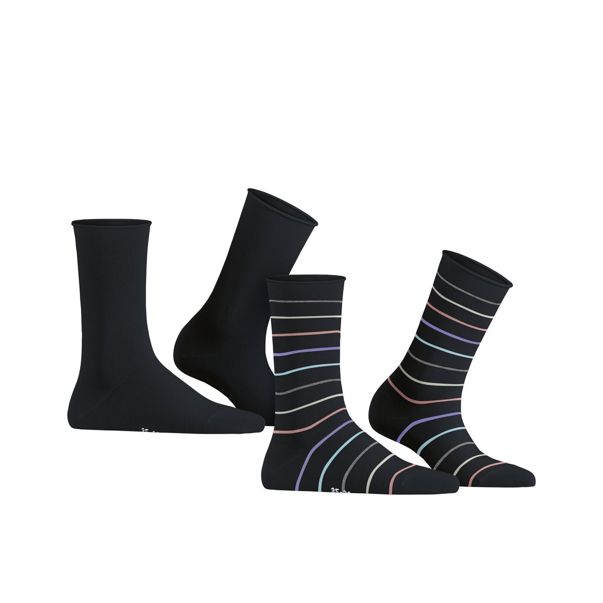 Chaussettes Multi Stripe 2-Pack Opaque noir basique, ESPRIT