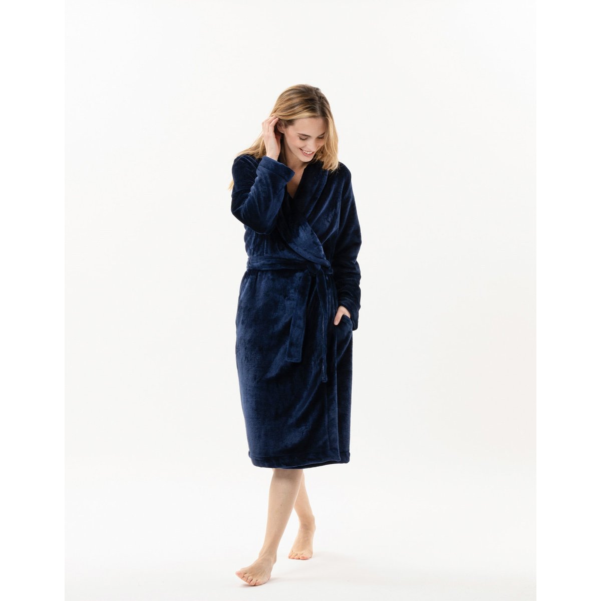 Peignoir en peluche flanelle ESSENTIEL H61B bleu, LE CHAT