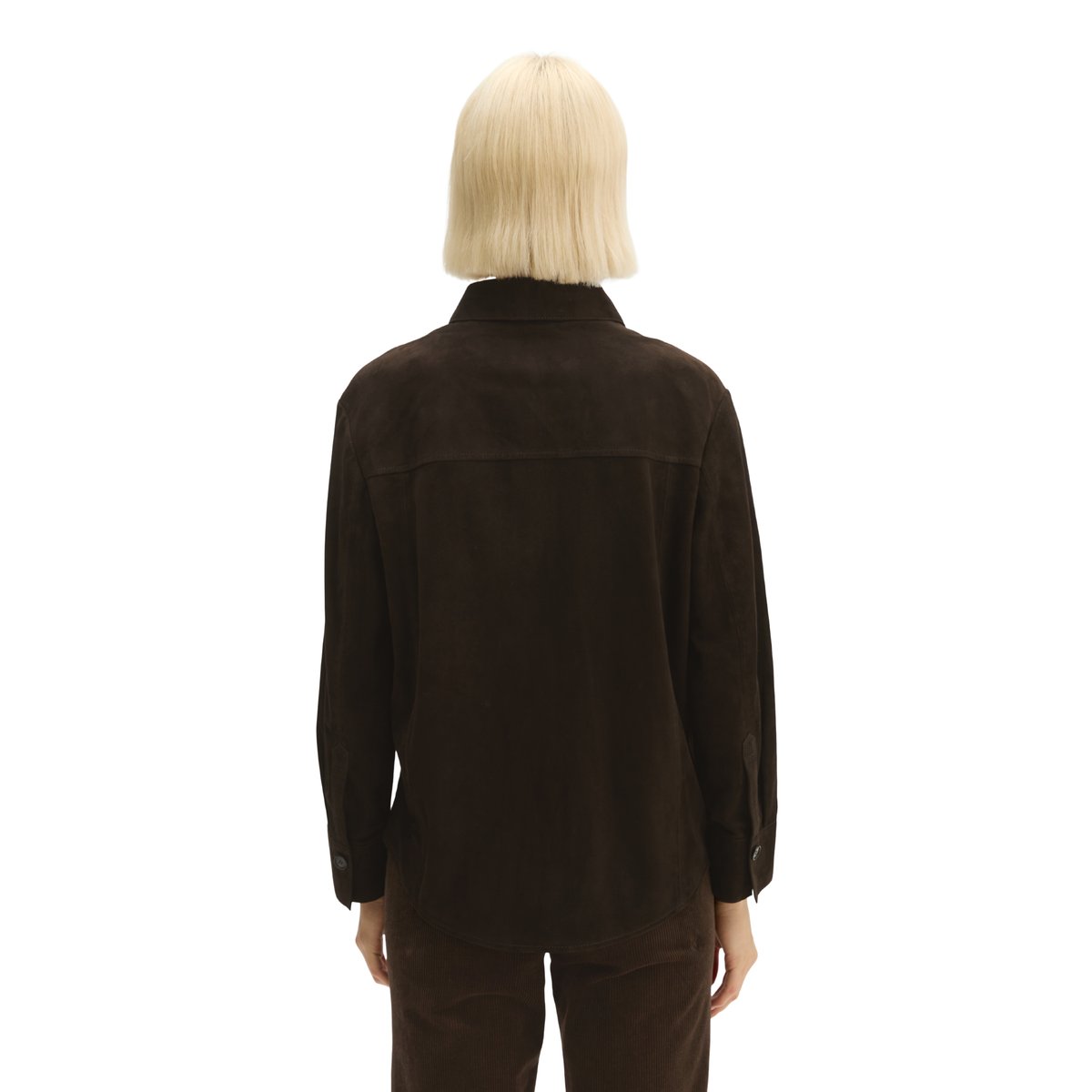 Chemise en cuir coupe classique en cuir de chèvre velours souple marron, MARC O'POLO