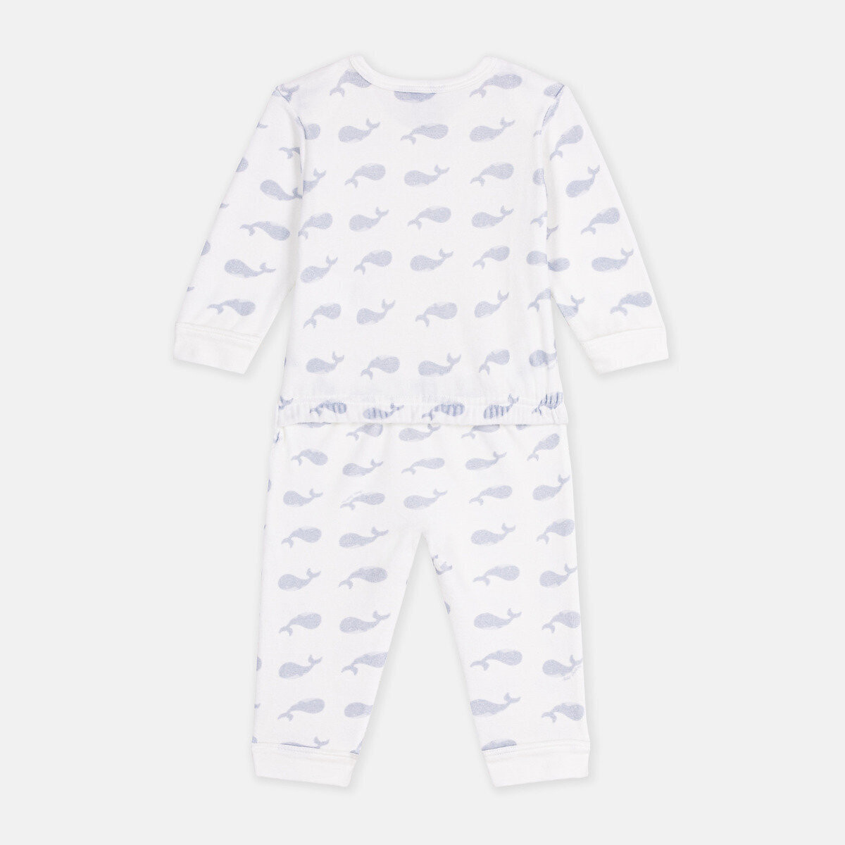 Pigiama in cotone, con stampa con balene fantasia fondo bianco, PETIT BATEAU