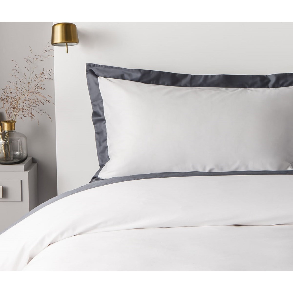 Drap plat satin de coton égyptien CELESTE gris foncé, MPC MAISON