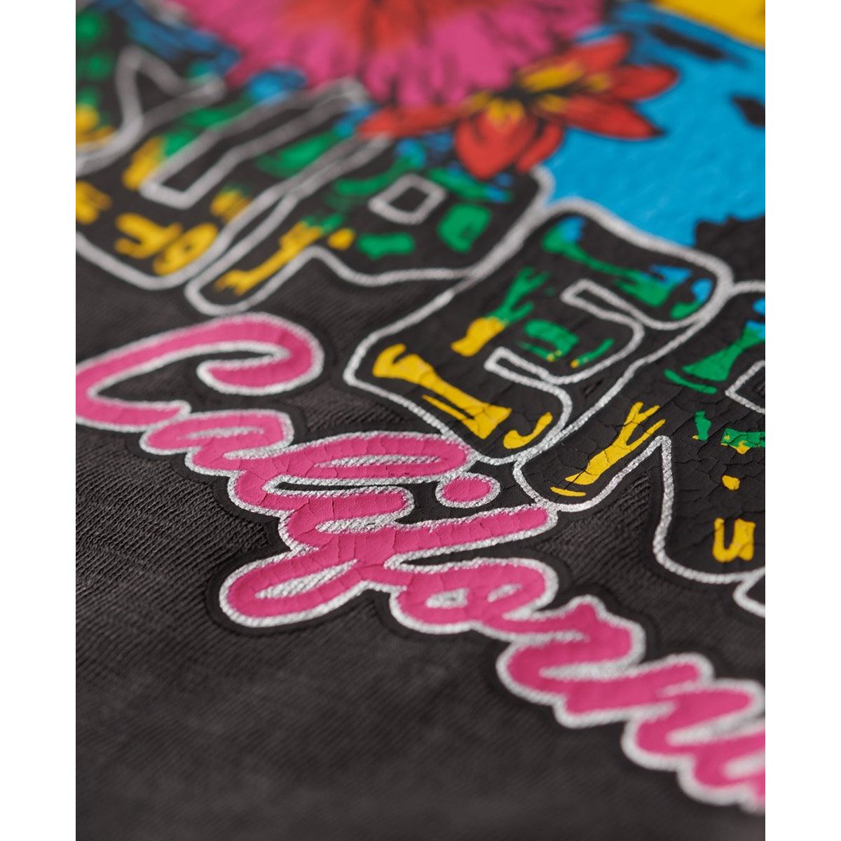 T-shirt ajusté Cali Sticker noir vintage, SUPERDRY