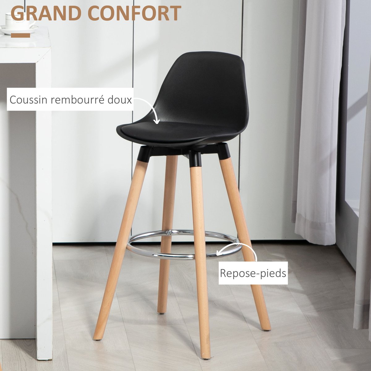 Tabouret de bar PU Noir noir, HOMCOM