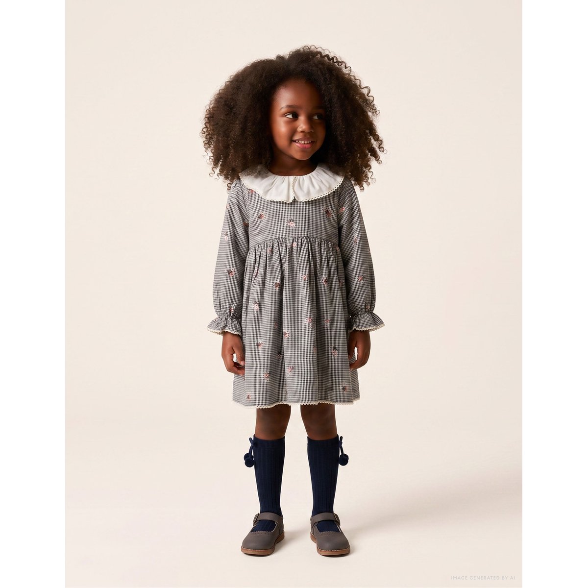 Robe en coton à motif Vichy et imprimé floral bleu foncé, ZIPPY