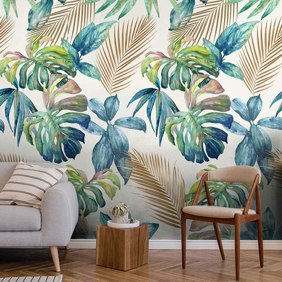 Papier peint palme d'or bleu, HEXOA