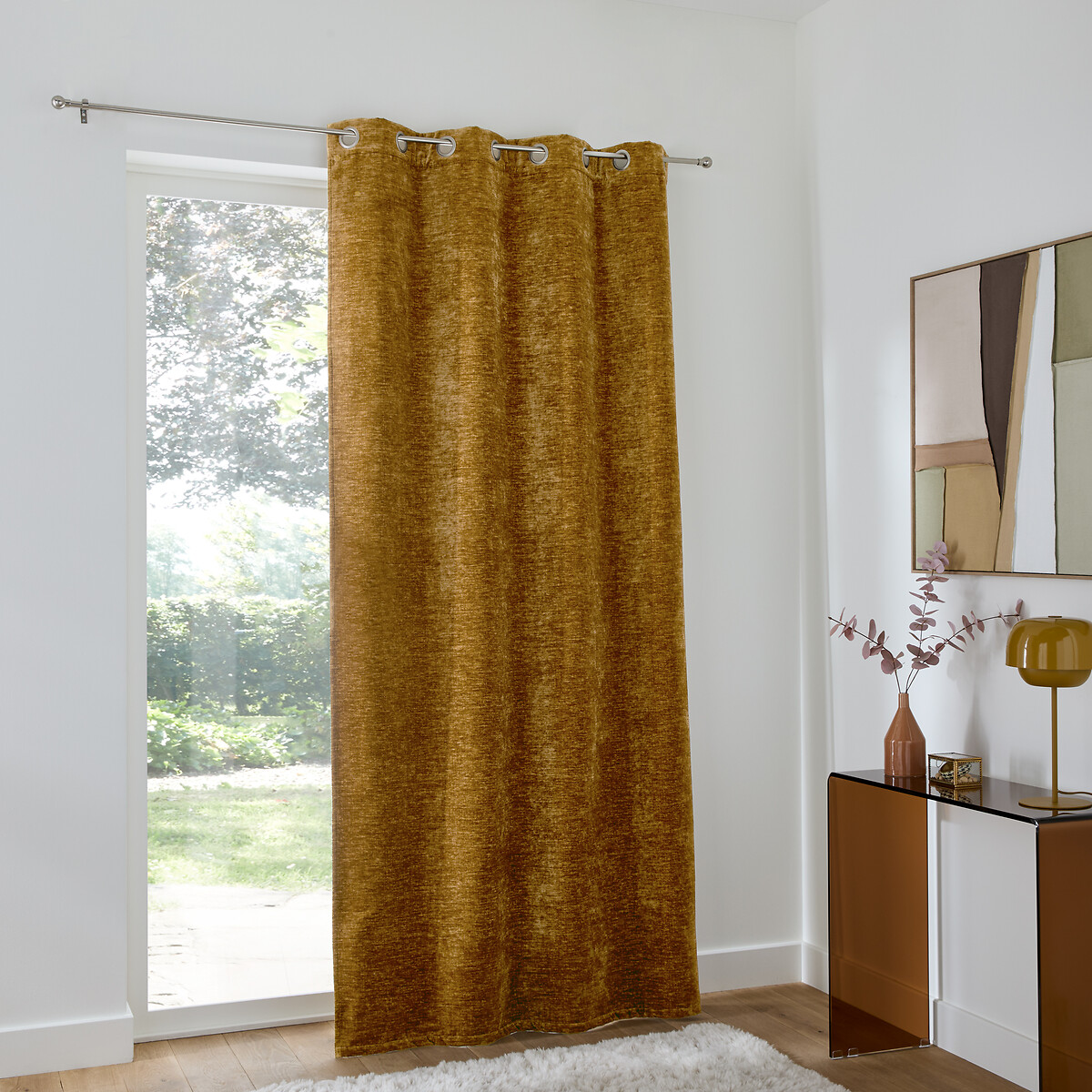 Cortina de terciopelo texturizado, con ojales, BOCHA bronce , LA REDOUTE INTERIEURS