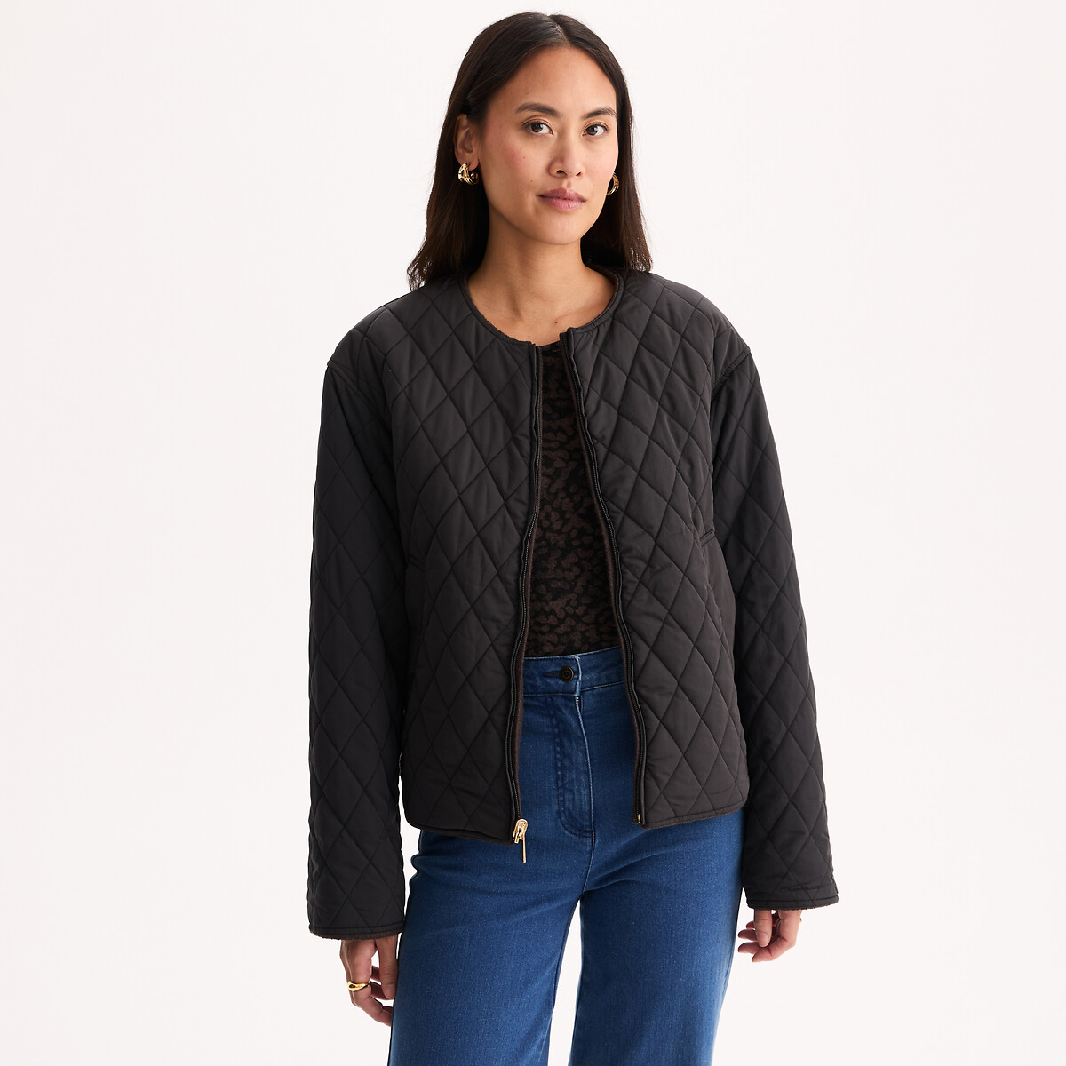 Doudoune courte zippée, réversible taupe chiné, ANNE WEYBURN