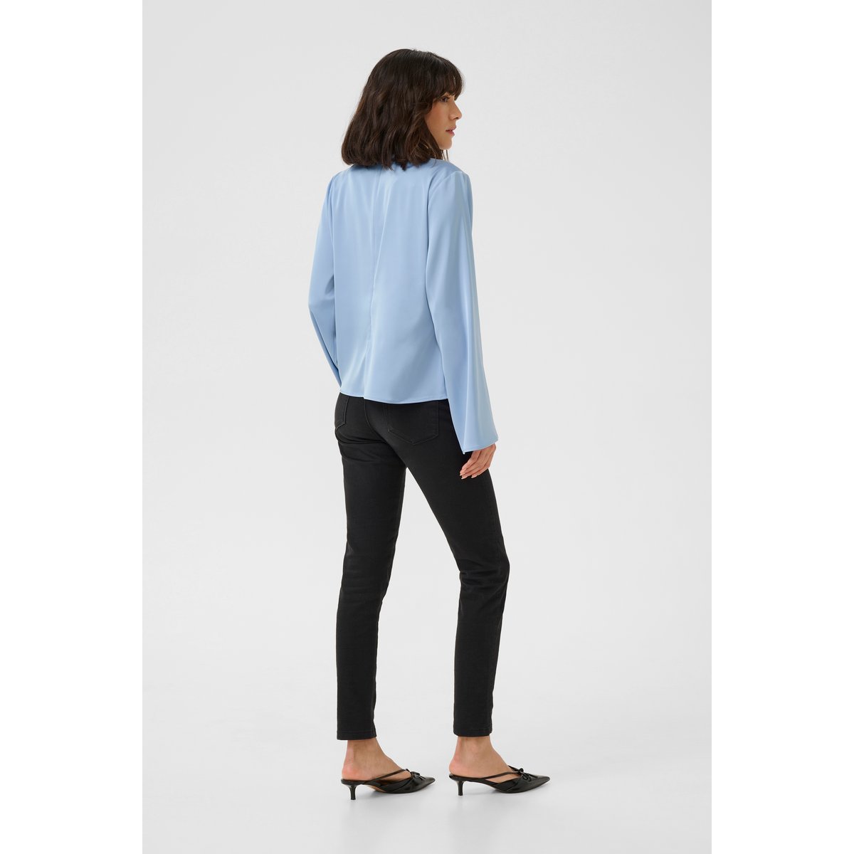 Blouse with long sleeve bleu soft chanbray, KAFFE
