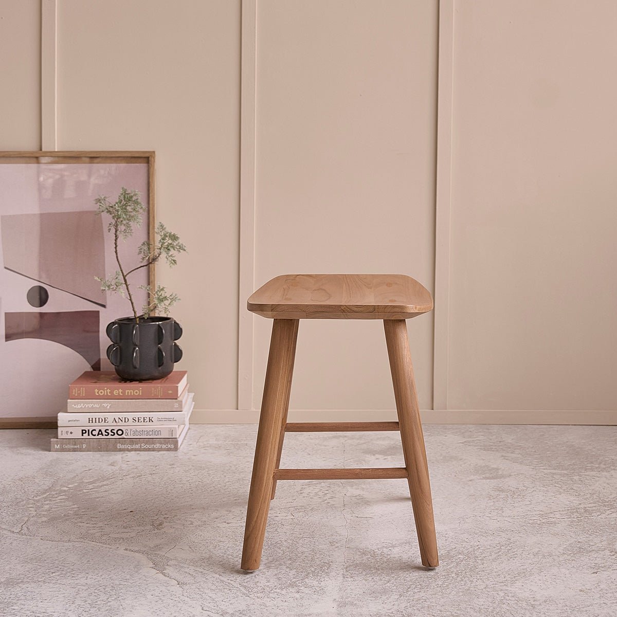 Lot de 2 tabourets en teck massif  AMBRE naturel, BERAH GETAH
