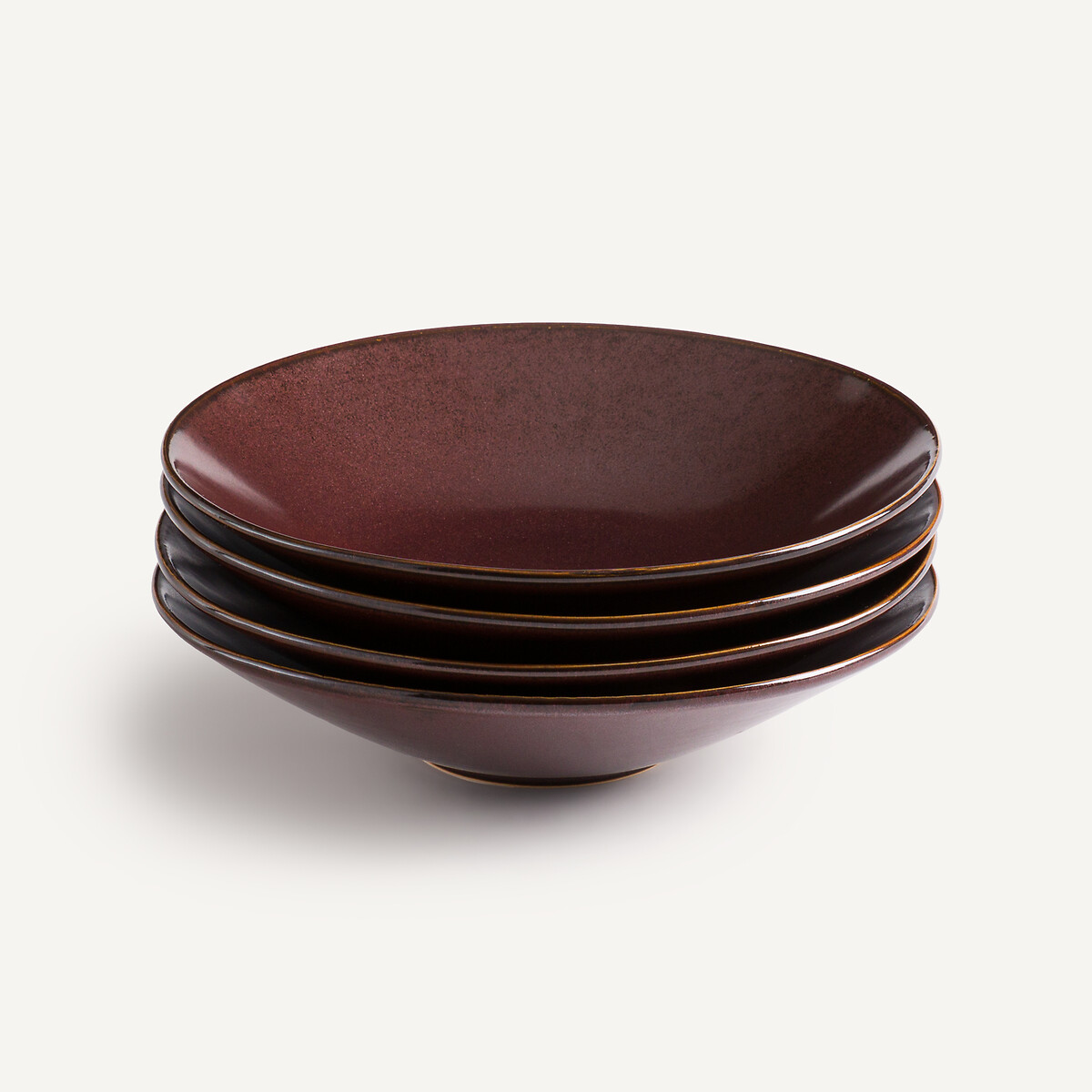 Lot de 4 assiettes creuses en grès émaillé, KANSO rouge, AM.PM