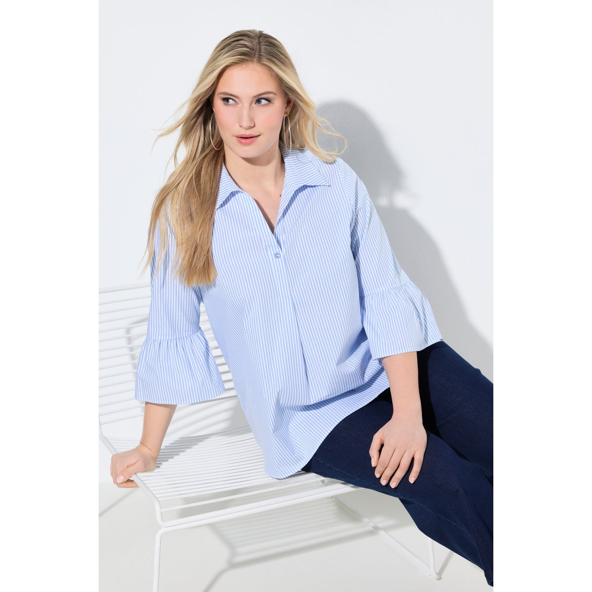 Chemisier à rayures, coupe évasée bleu clair, ULLA POPKEN