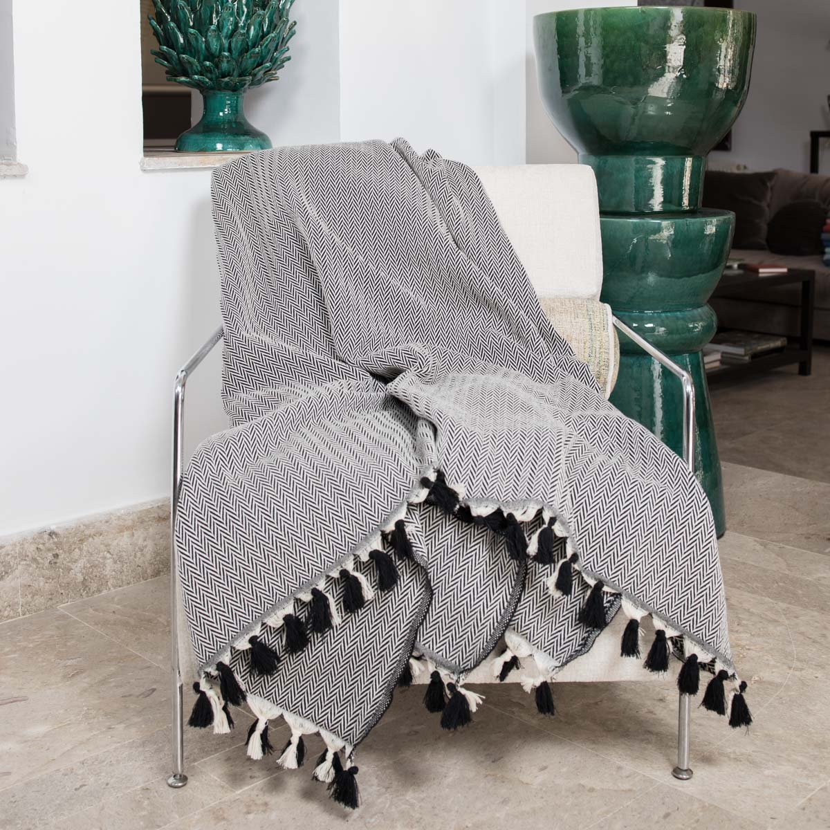 Plaid coton MEGEVE noir, FEBRONIE