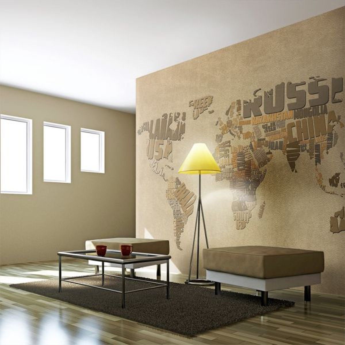 Papier peint intissé panoramique Carte du monde Explorers' map of the World beige, EDEN