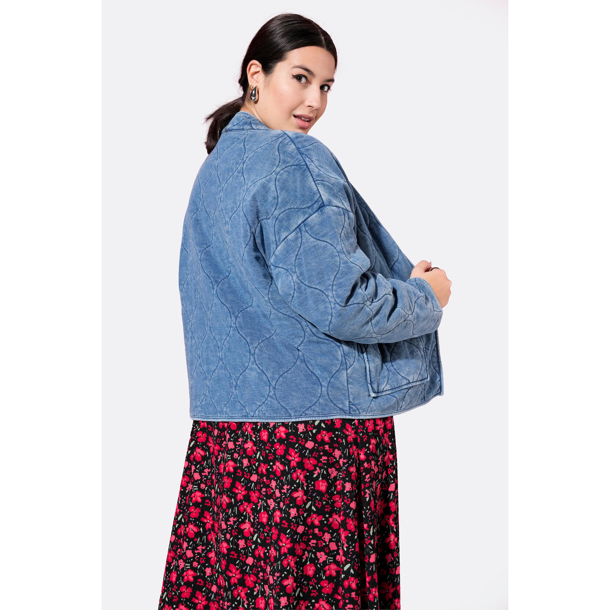Veste oversized matelassée à col montant bleu jean, STUDIO UNTOLD
