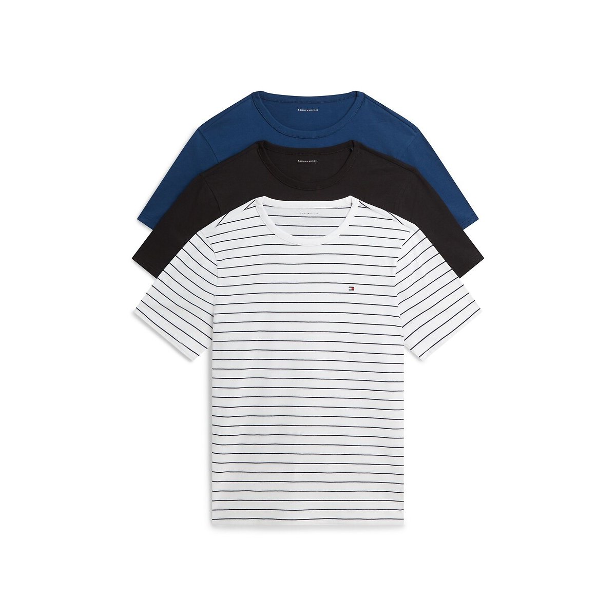 Lot de 3 t-shirts manches courtes, Signature Cotton Essential noir + bleu + rayé, TOMMY HILFIGER