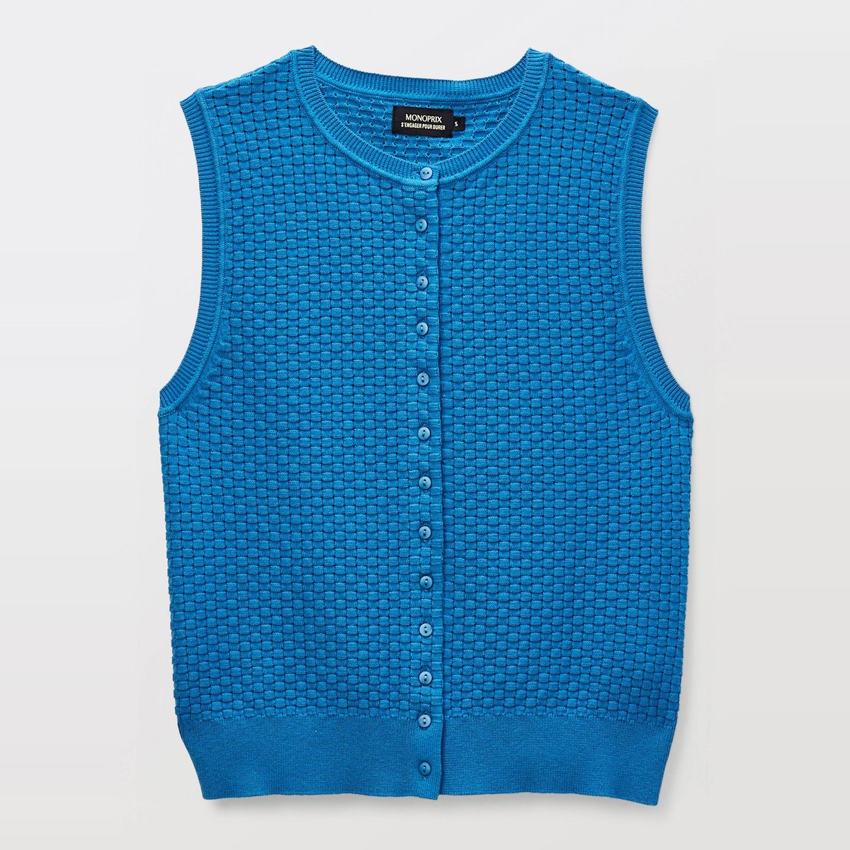 Cardigan sans manches en maille fantaisie porcelaine, MONOPRIX