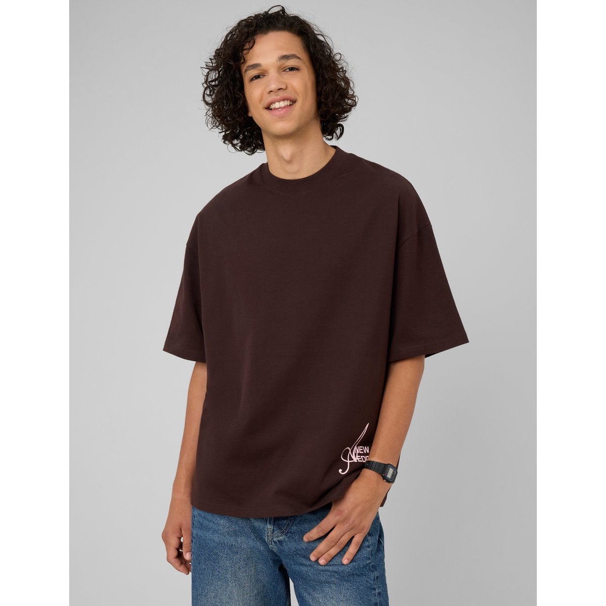 T-shirt épais imprimé devant / dos marron foncée, BZB