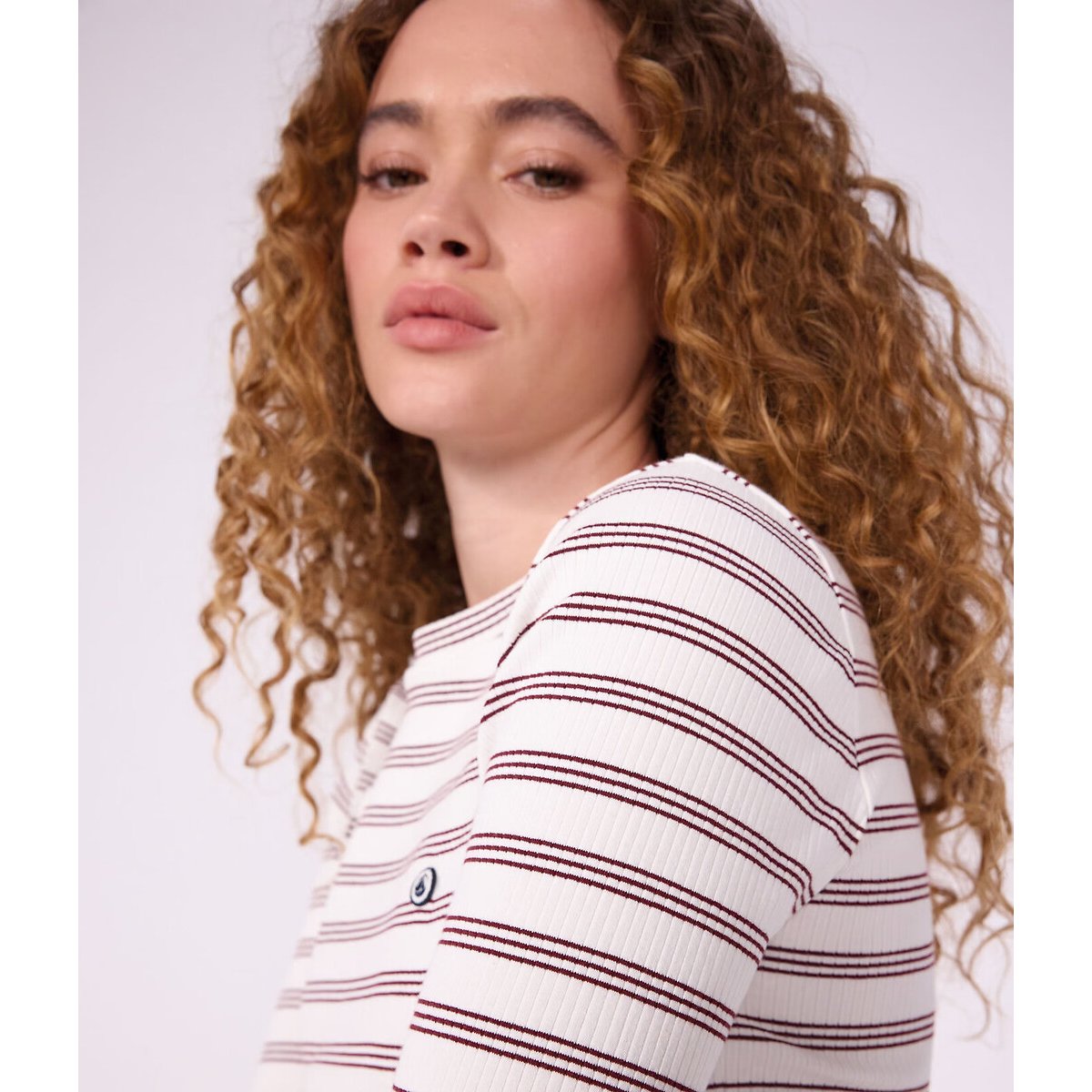 T-shirt con maniche a 3/4 bianco/nero, PETIT BATEAU