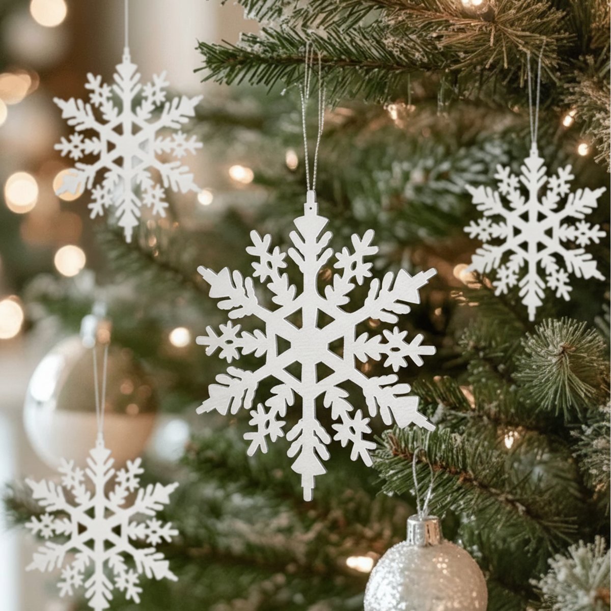 Suspension décorative de noël flocon en bois H39 NOËL blanc, SIA DECO