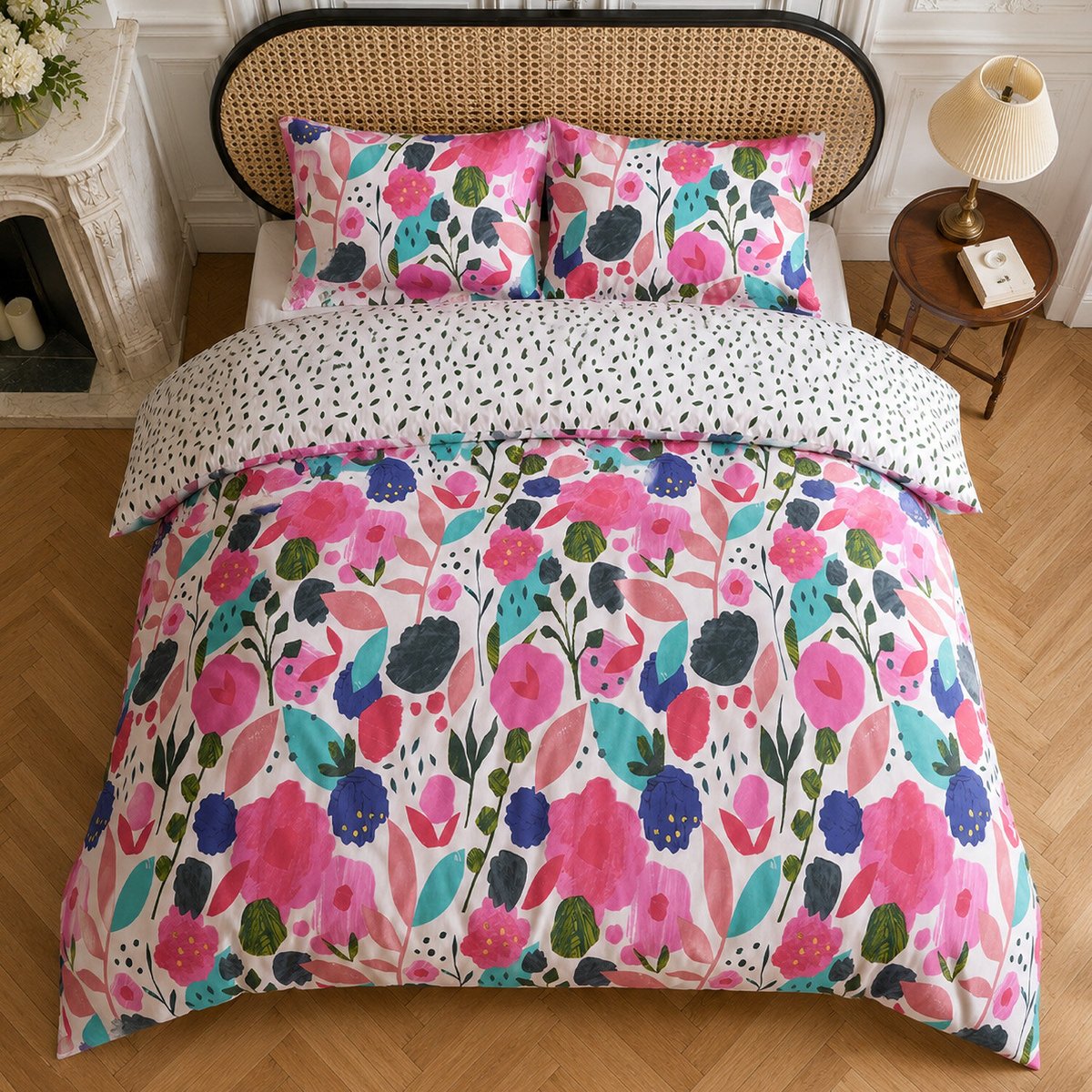 Parure housse de couette en percale de coton floral printemps, KATE MERRIT multicolore, C DESIGN HOME TEXTILE