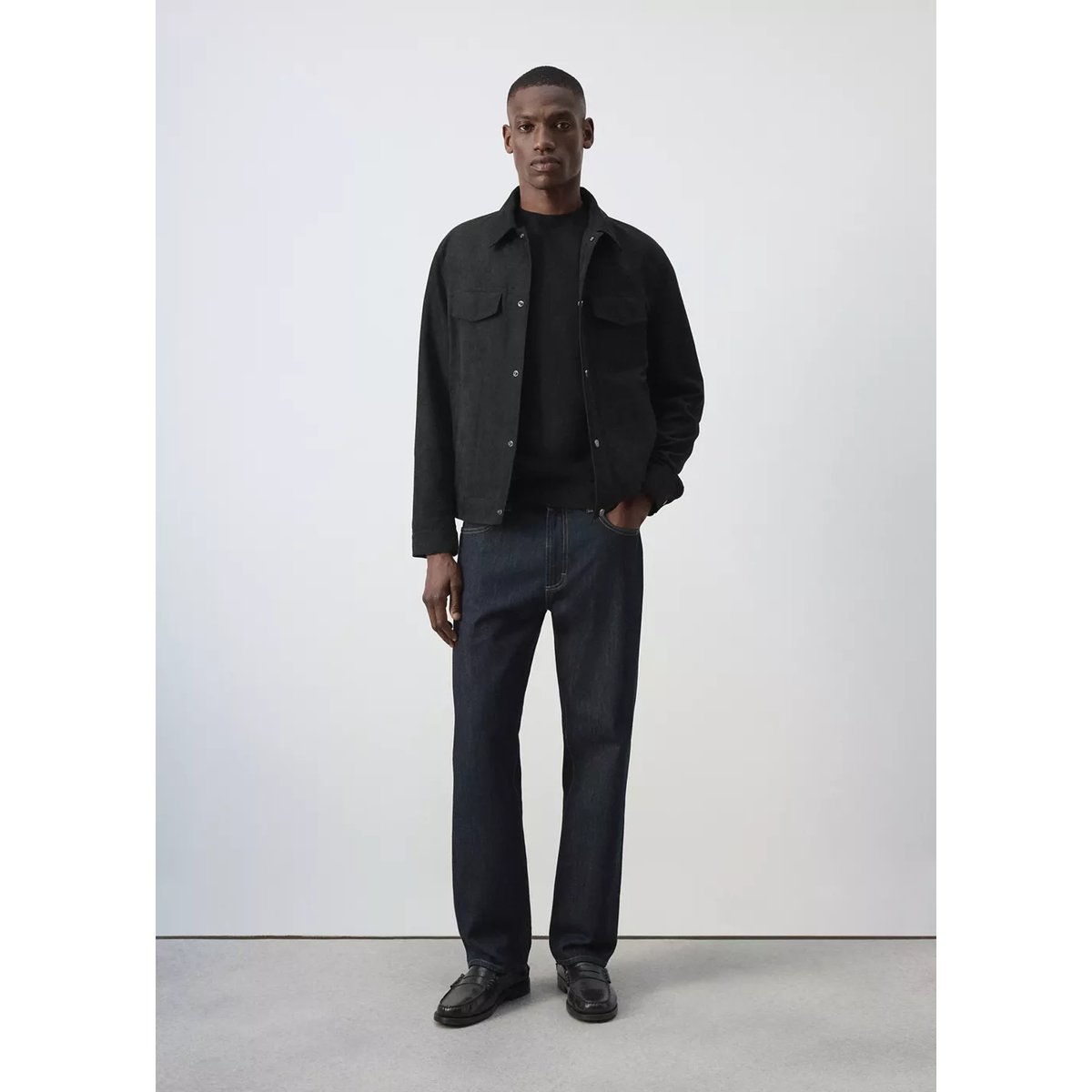 Veste en jean col classique noir, MANGO MAN