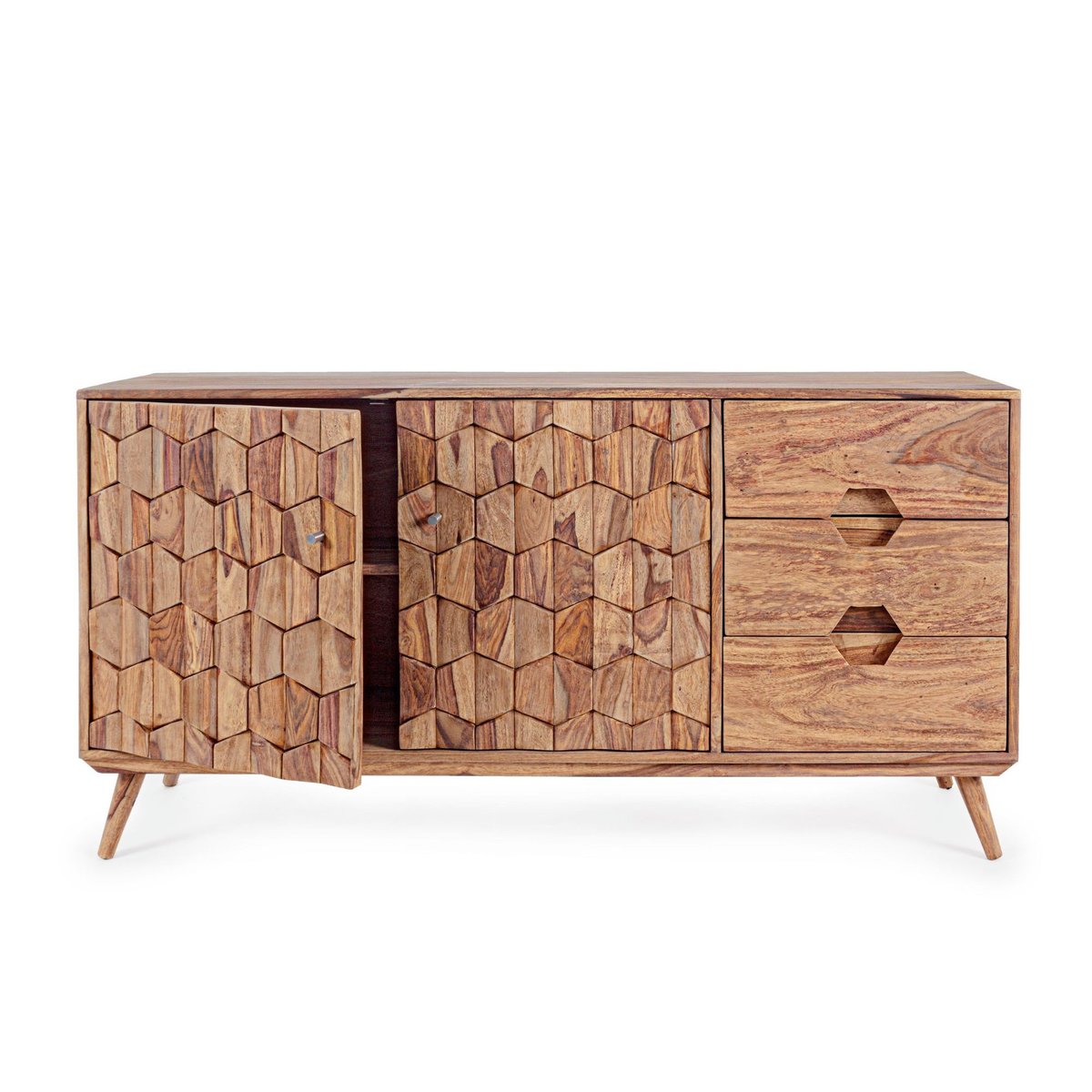 Buffet bas vintage en bois 2 portes et 3 tiroirs L145 - LOCKE bois clair, HELLIN, DEPUIS 1862