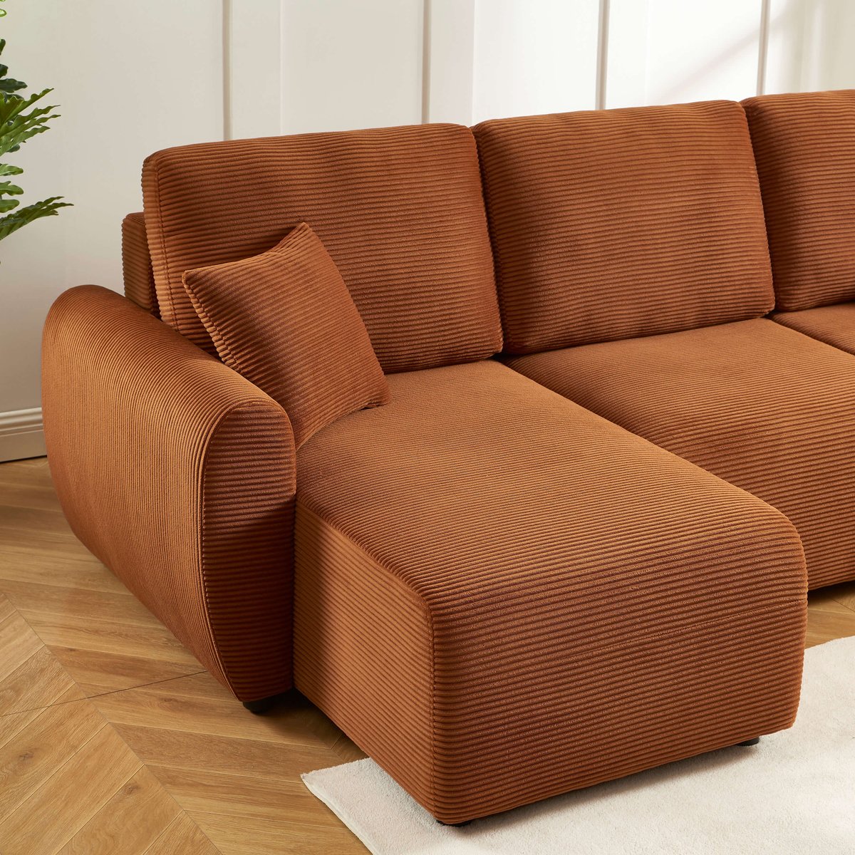 Canapé d'angle convertible velours  DANILO terracotta, BAÏTA