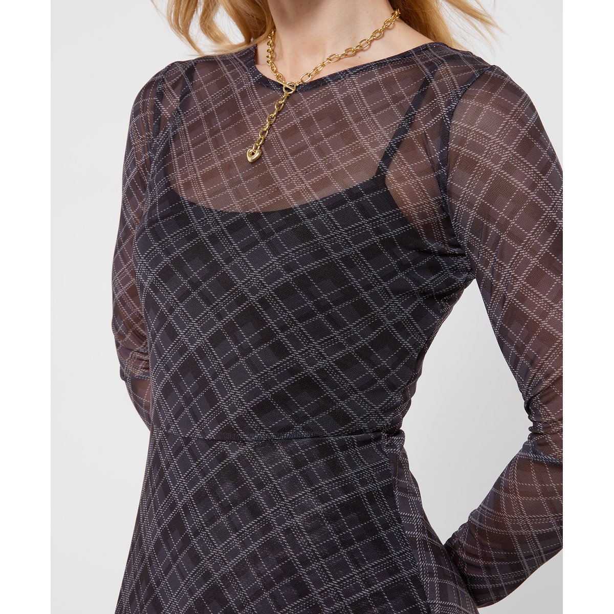 Robe en Mesh à Carreaux et Ourlet Plongeant Roxy gris, JOE BROWNS