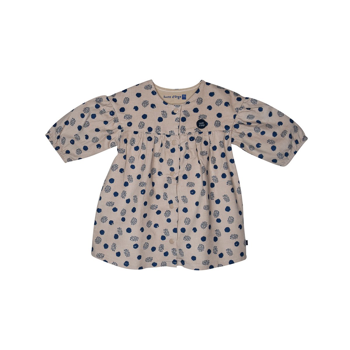 Robe gilet ss mches pepita velours cotele manches longues beige, SUCRE D'ORGE