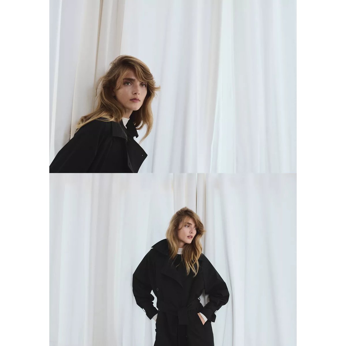 Trench midi ceinture noir, MANGO
