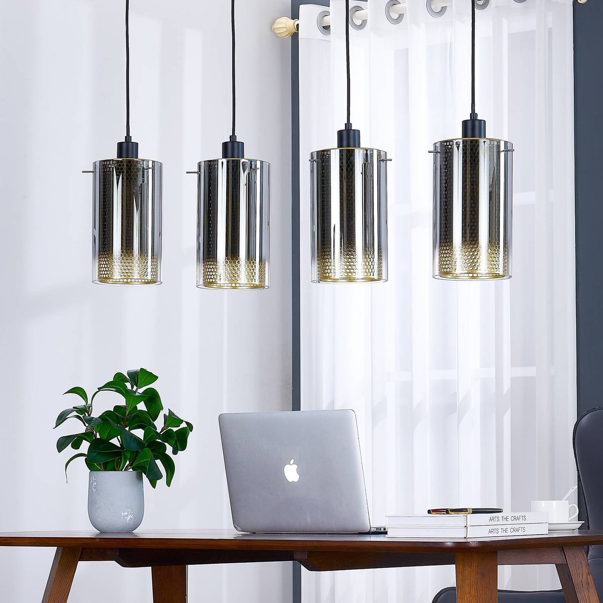 Suspension en verre moderne, Sterzy anthracite, or, LUCANDE