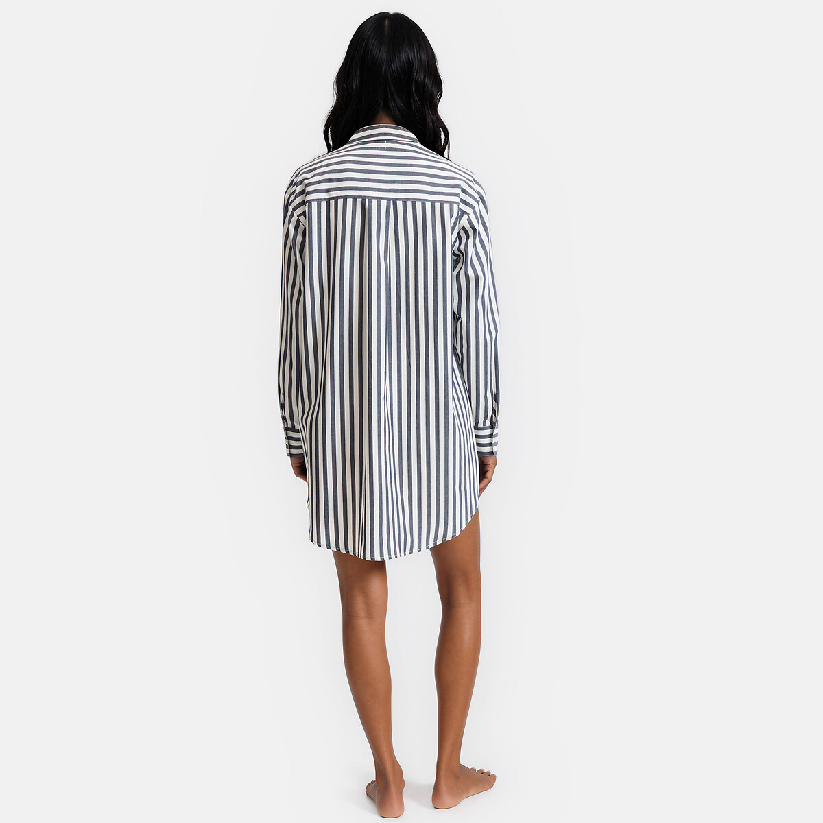 Chemise de nuit popeline rayée, Signature CARLITA rayé bleu, LA REDOUTE COLLECTIONS