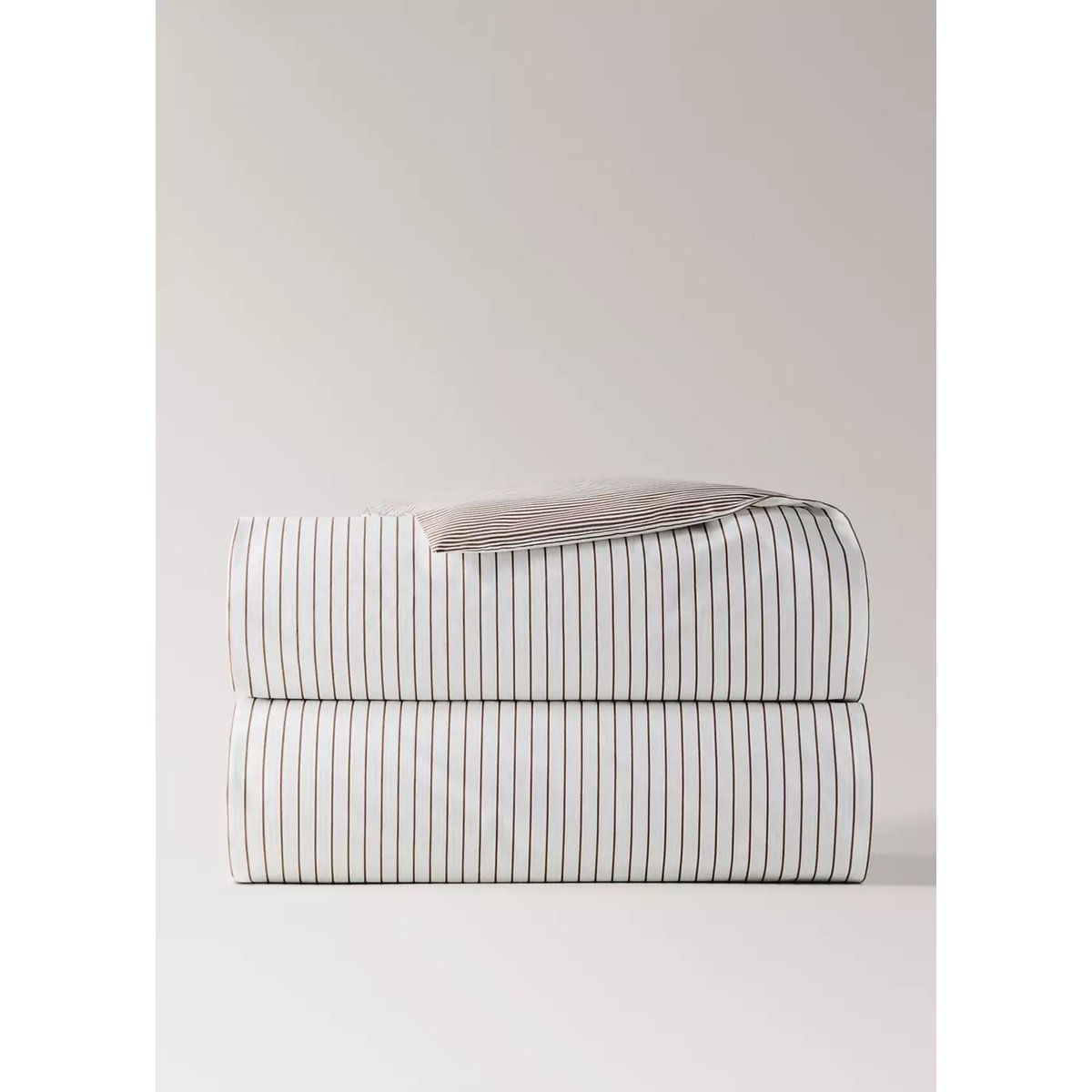 Housse de couette 100 % percale de coton à rayures Lit 180/200 cm café, MANGO HOME