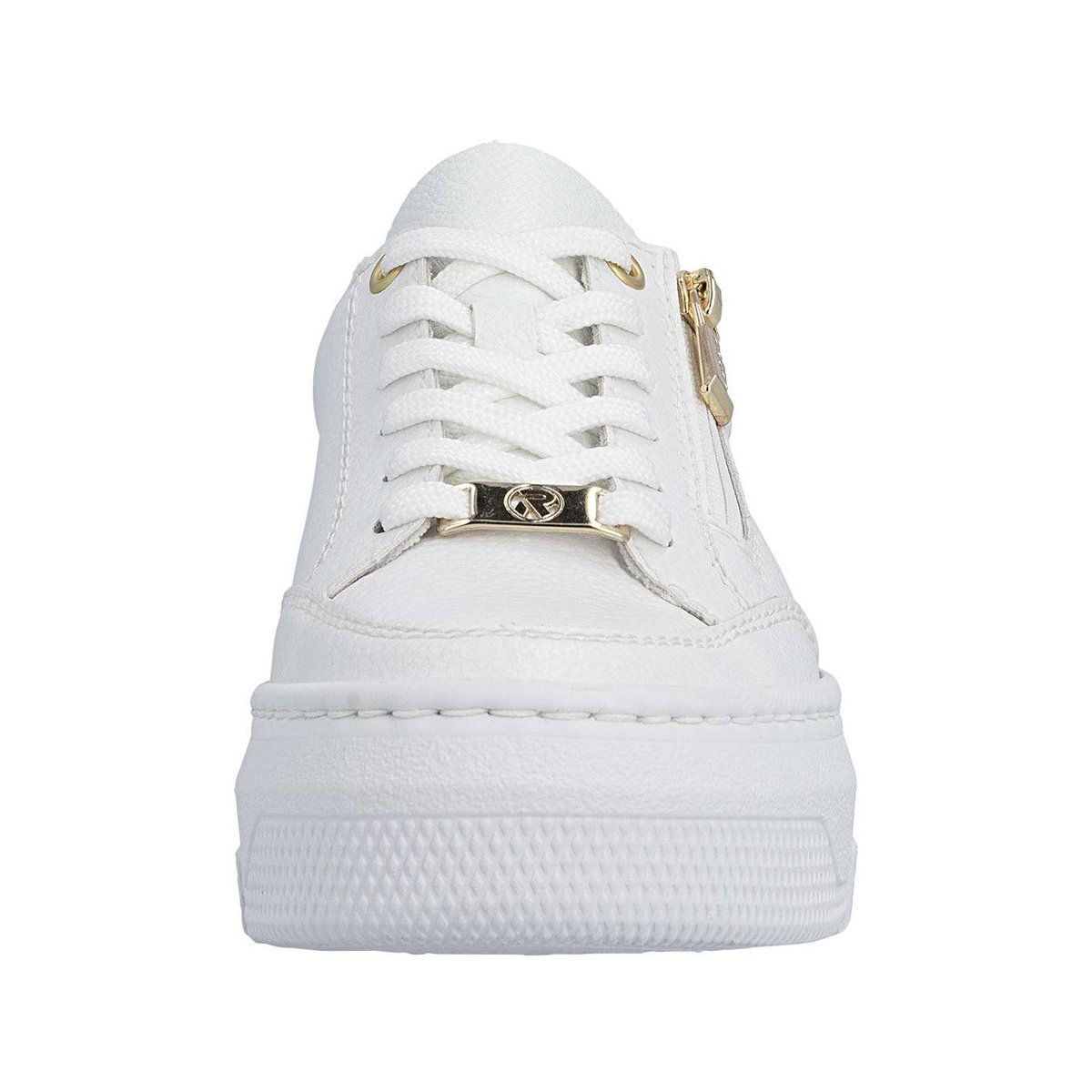 Tennis en cuir blanches à talon plat avec des lacets et un zip latéral blanc, RIEKER