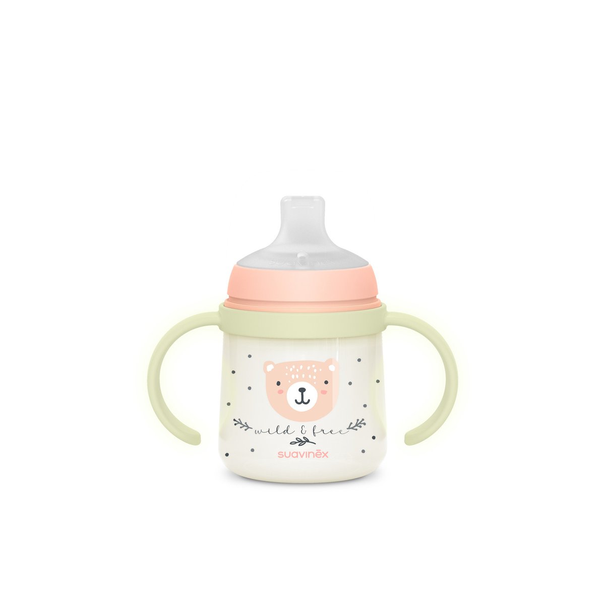 Biberon à anses phosphorescentes +6mois 150ml wild & free rose, SUAVINEX