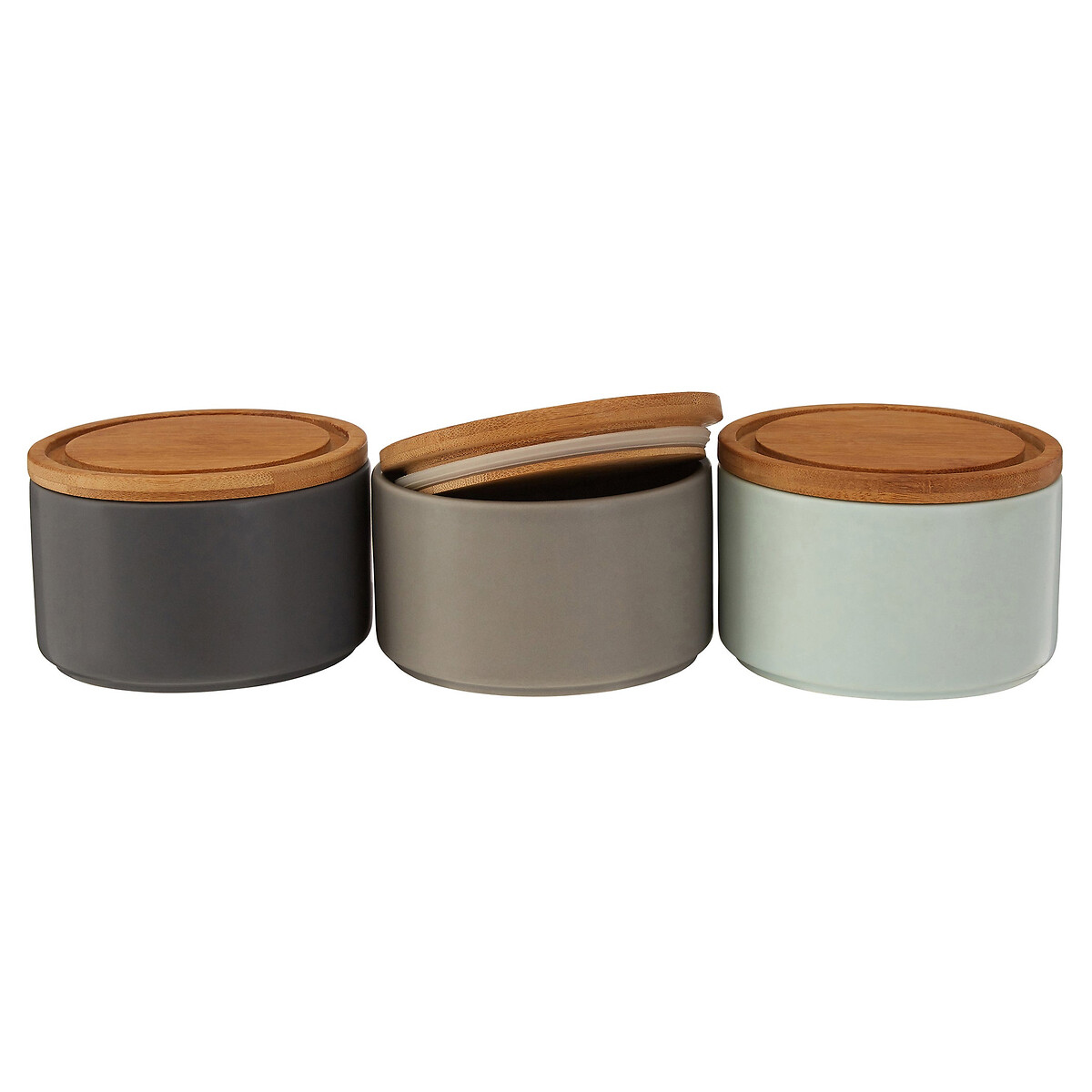 Set of 3 Grey/Blue Stackable Storage Canisters in Dolomite with Bamboo Lid grey, SO'HOME