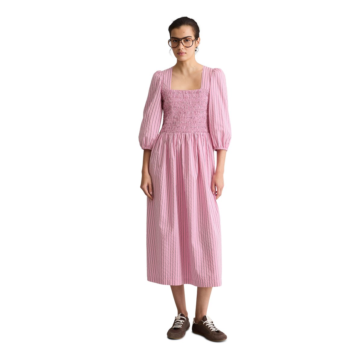 Robe à rayures avec partie supérieure smockée rose, MARC O’POLO DENIM