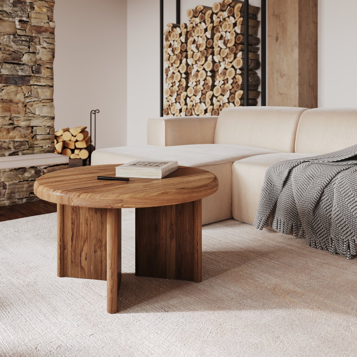 Table basse ronde en bois de teck recyclé D80 cm - BANA marron, MAISON PAVANE