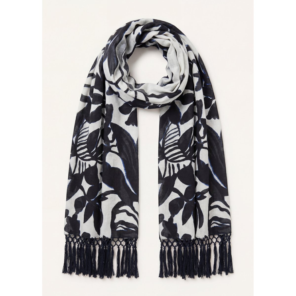 Foulard en coton à motifs floraux ecru/noir, LA FEE MARABOUTEE