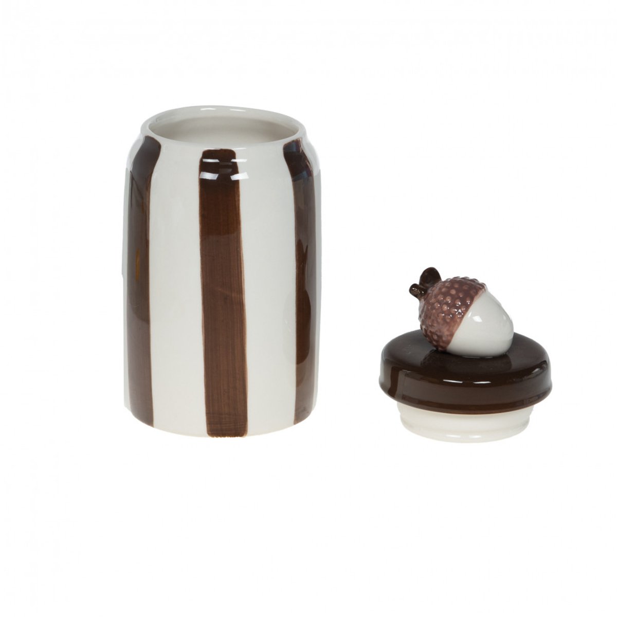 Boite gland H14 cm rayée marron en céramique crème / ivoire, AMADEUS