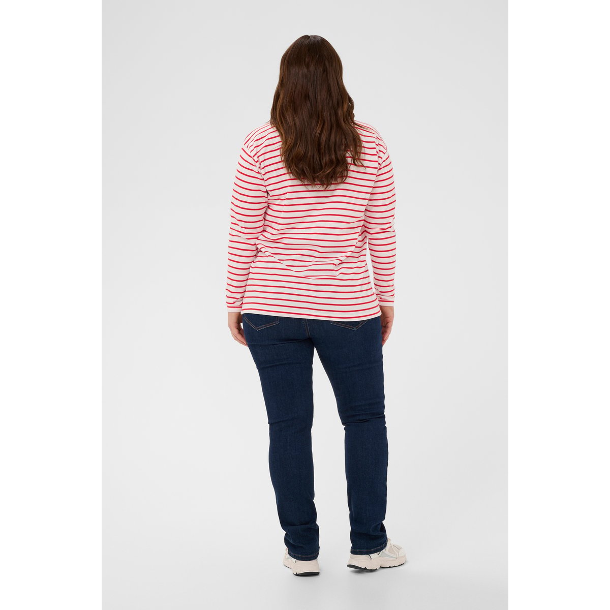 T-shirt à manches longues chalk w. red stripes, KAFFE CURVE