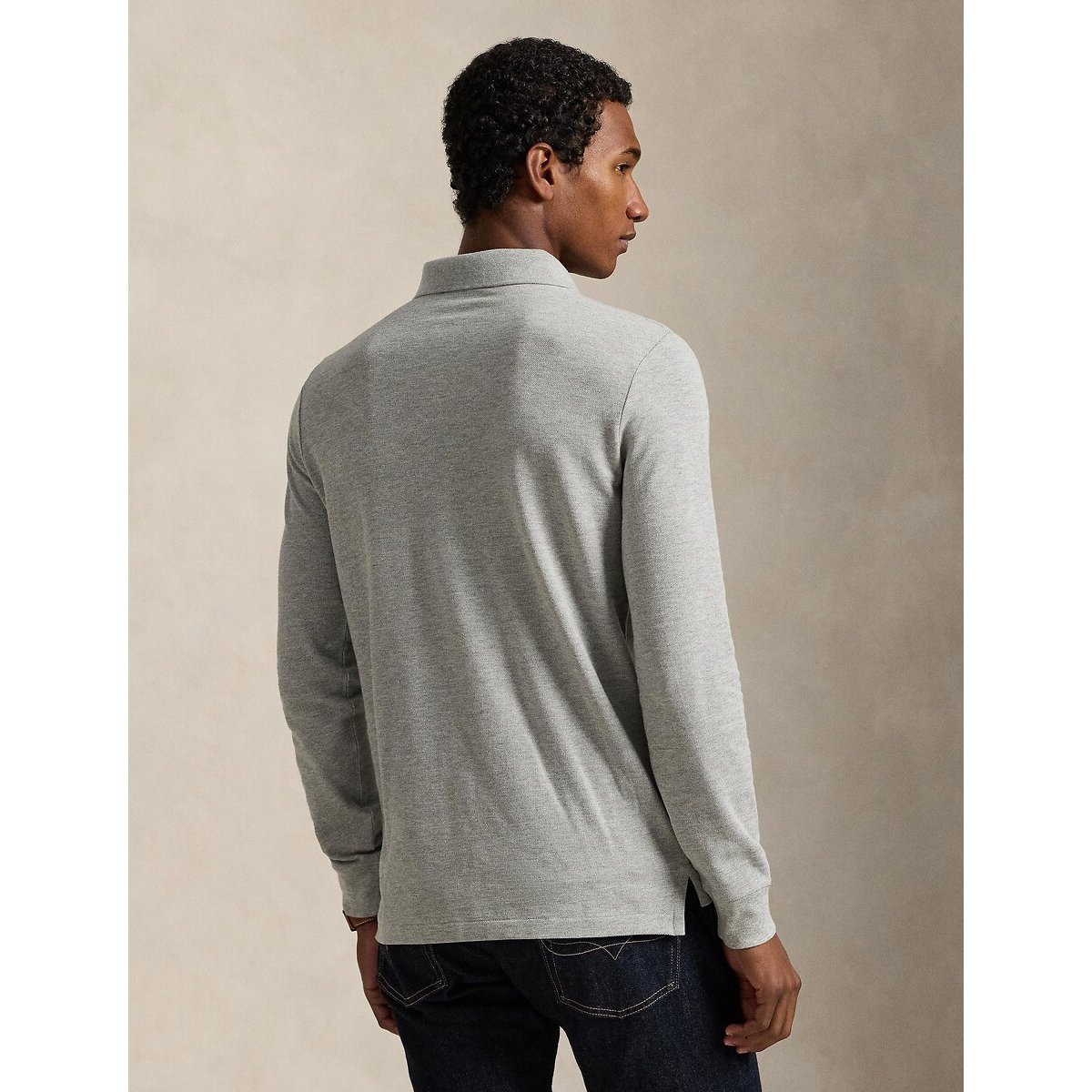 Polo taglio aderente in piqué grigio, POLO RALPH LAUREN