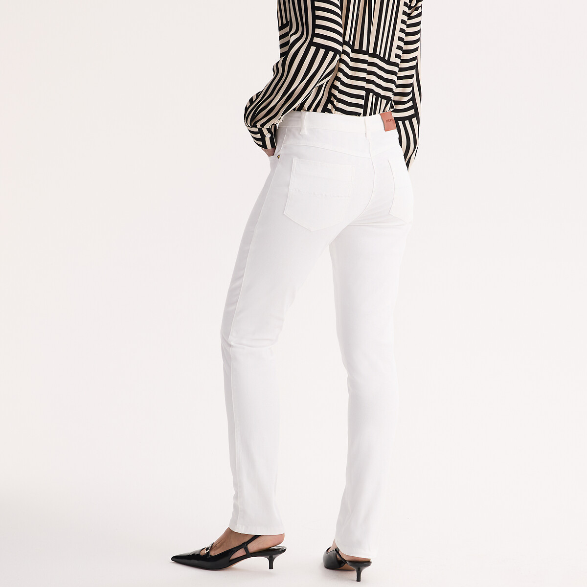 Calças direitas, 5 bolsos, algodão stretch branco, ANNE WEYBURN