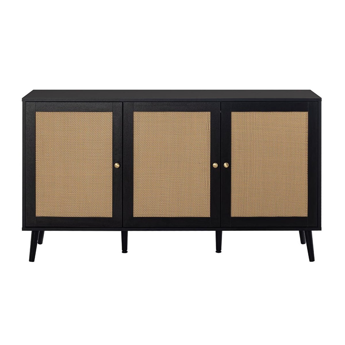 Buffet bas noir et cannage 3 portes, GOTO noir, BEST MOBILIER