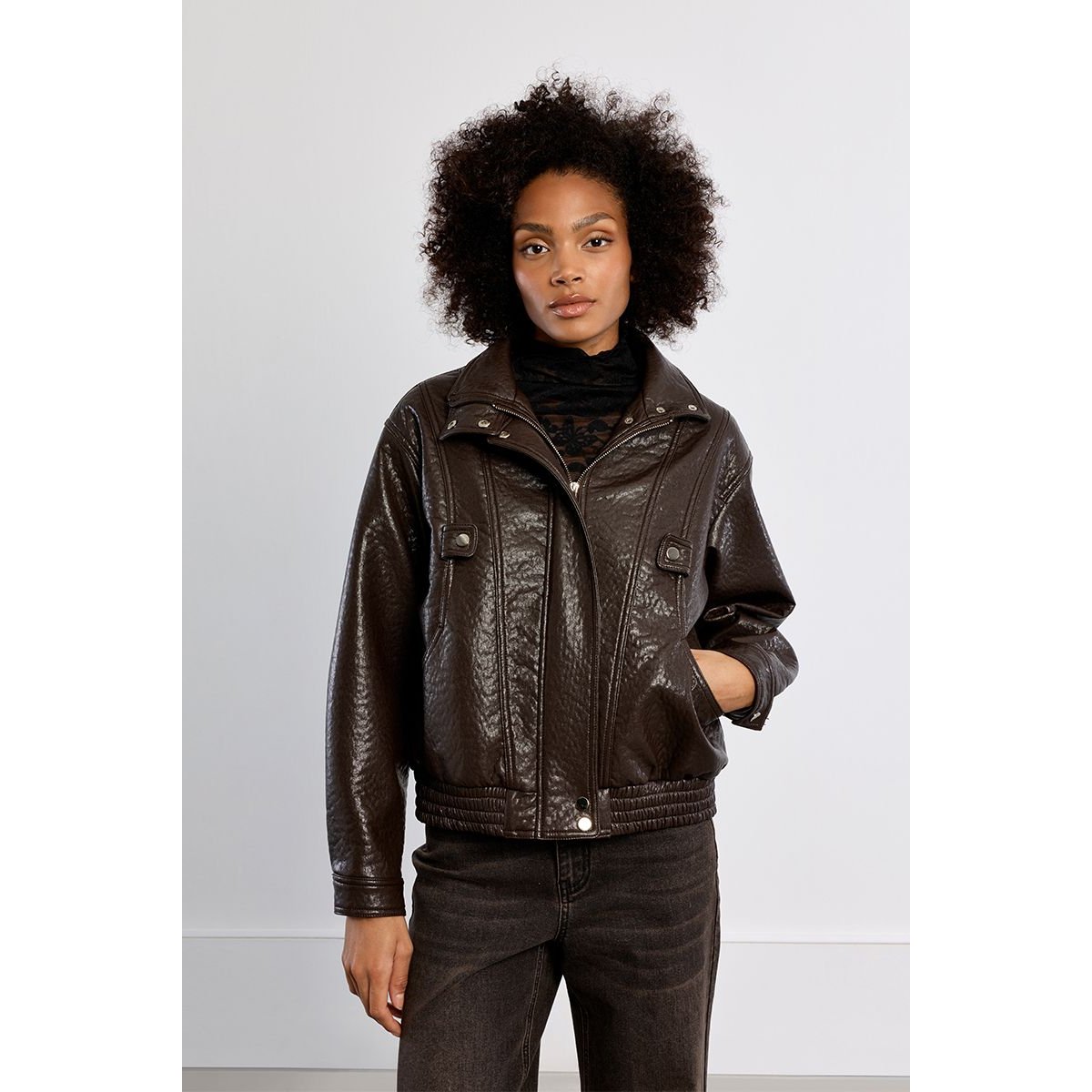 Veste en similicuir, oversize chocolate, LILI SIDONIO