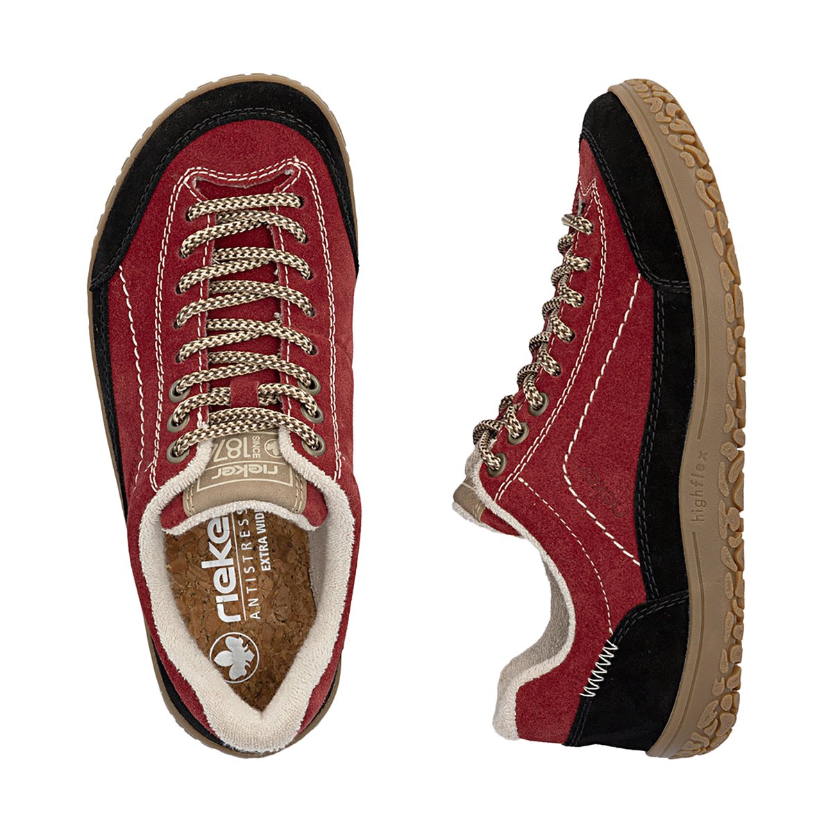 Basket Cuir Morelia rouge-combi, RIEKER