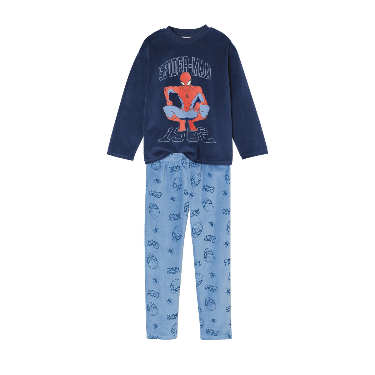 Pyjama en velours Spiderman bleu azur, VERTBAUDET