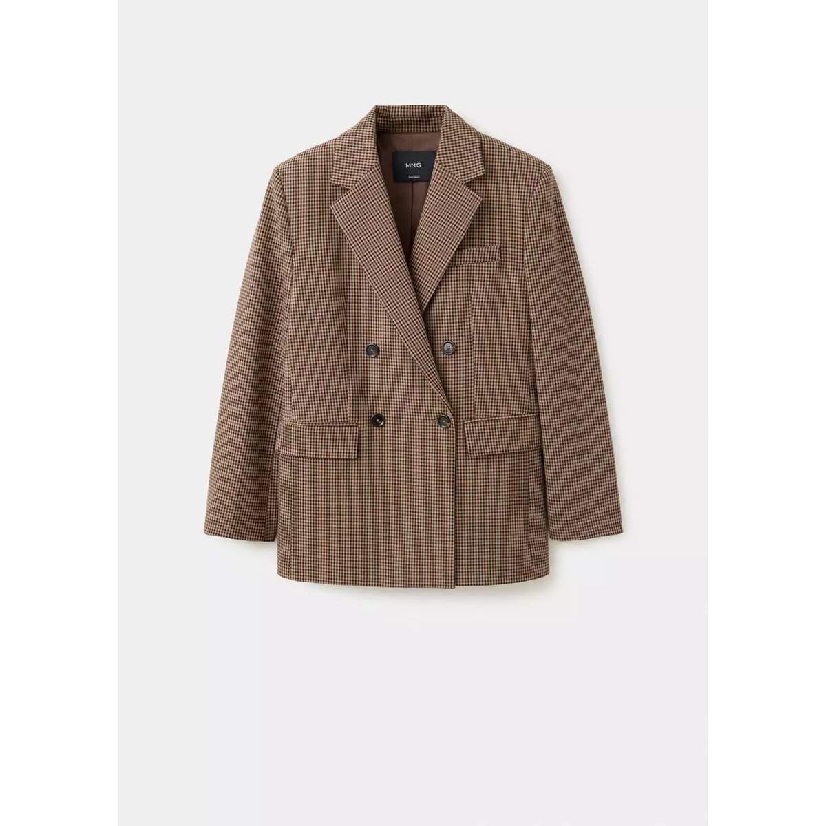 Blazer pied-de-poule revers tabac, MANGO