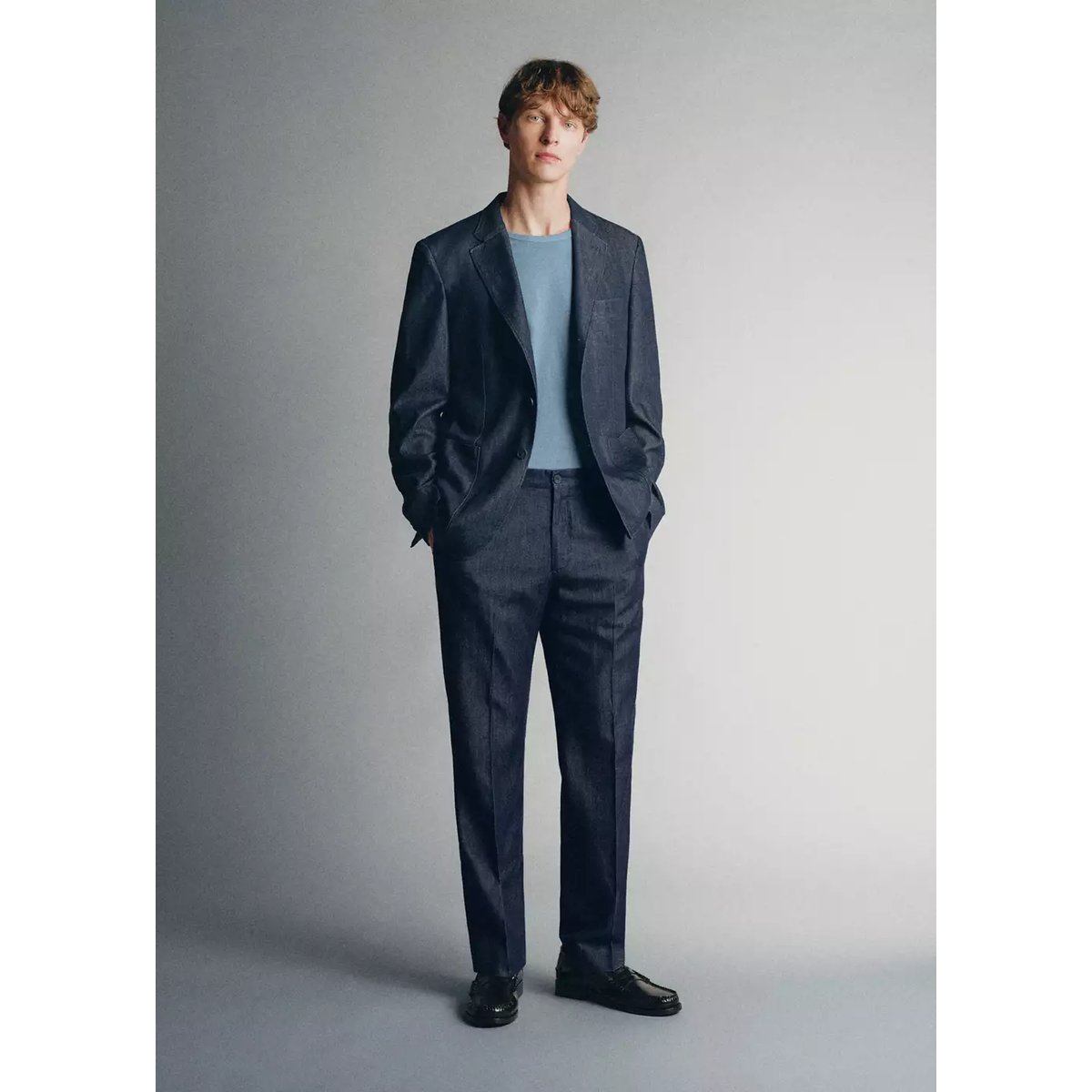 Blazer denim en lyocell et coton italien bleu indigo, MANGO MAN